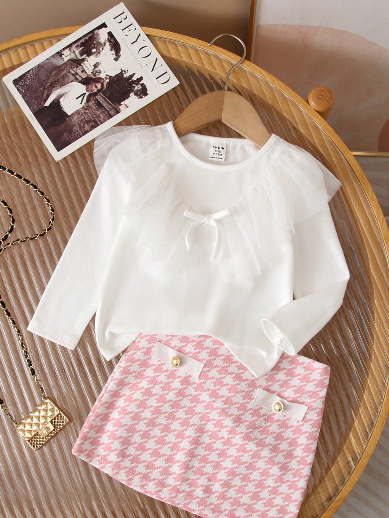 Baby Girl Knit Contrast Mesh Long Sleeve Blouse, Autumn/Winter