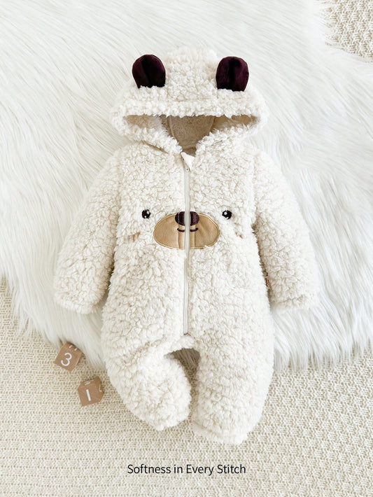 Baby Boy/Girl Teddy Bear Pattern Hooded Thicken Long Sleeve Romper