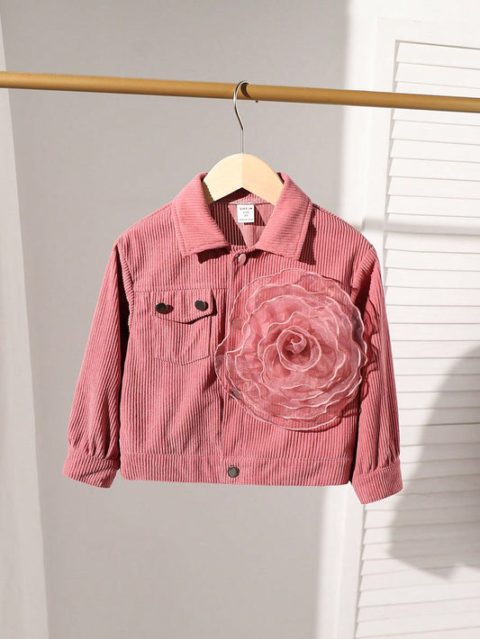 Corduroy Floral Embellished Casual Jacket