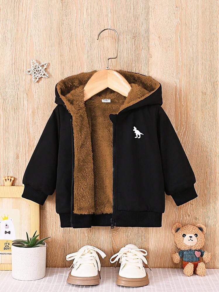 Baby Boy Casual Dinosaur Print Fleece Hoodie Jacket For Autumn/Winter