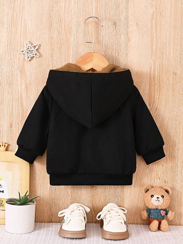 Baby Boy Casual Dinosaur Print Fleece Hoodie Jacket For Autumn/Winter