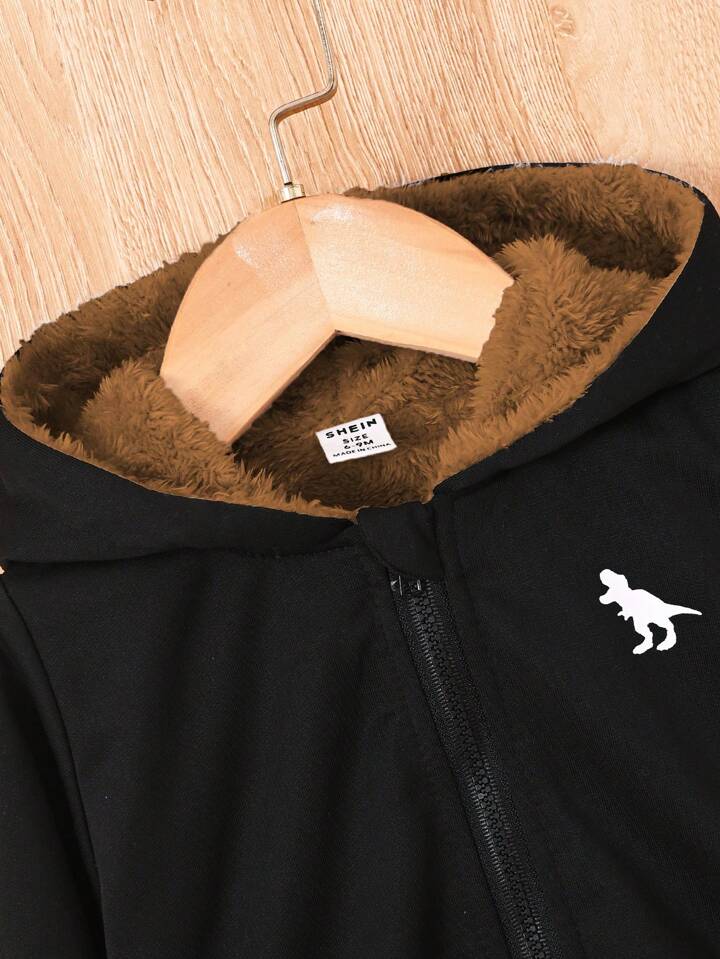 Baby Boy Casual Dinosaur Print Fleece Hoodie Jacket For Autumn/Winter