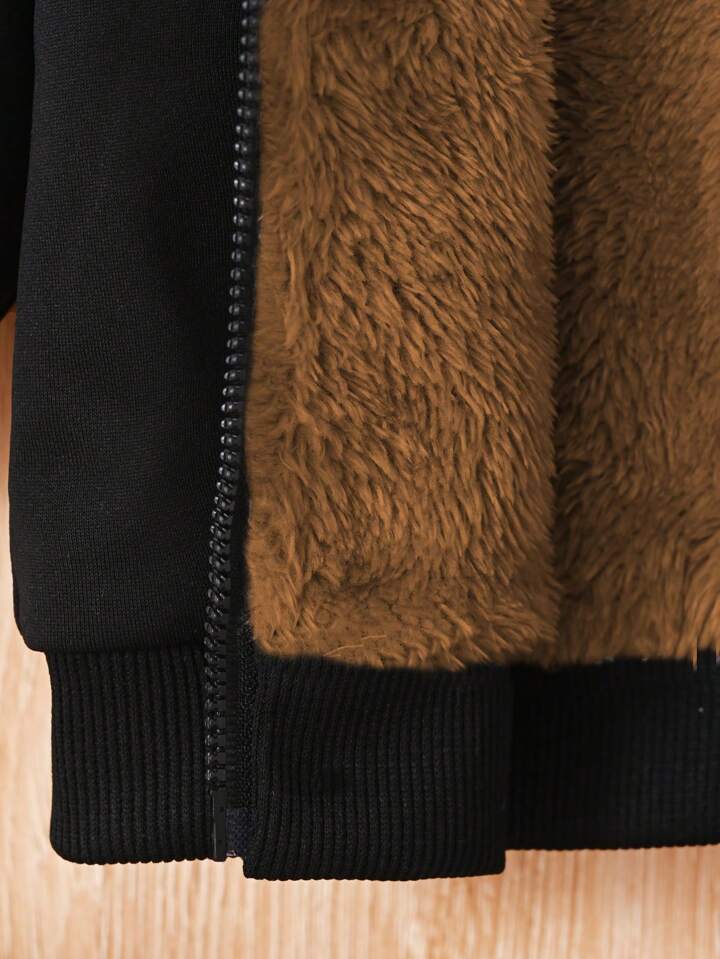 Baby Boy Casual Dinosaur Print Fleece Hoodie Jacket For Autumn/Winter