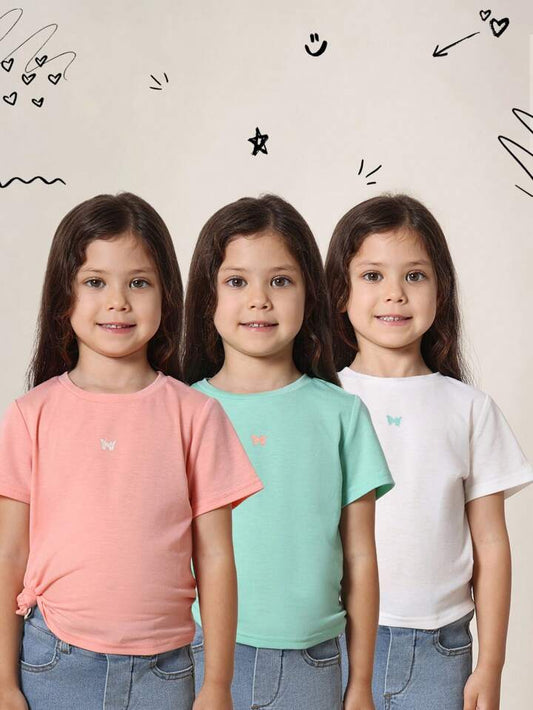 SUMWON Girls Butterfly Logo T-Shirts ,3-Pack Bundle Set.