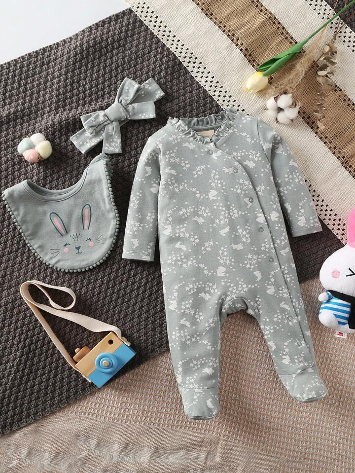 Baby Girl New Romper With Hat, Bib, Long Sleeve, Footed Pants, Cardigan