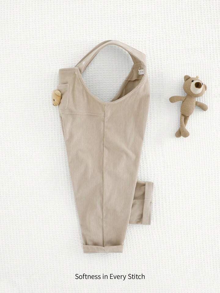 Cozy Pixies Baby Boy/Girl Plush Bear Decor Bib Overalls Casual Jumpsuit