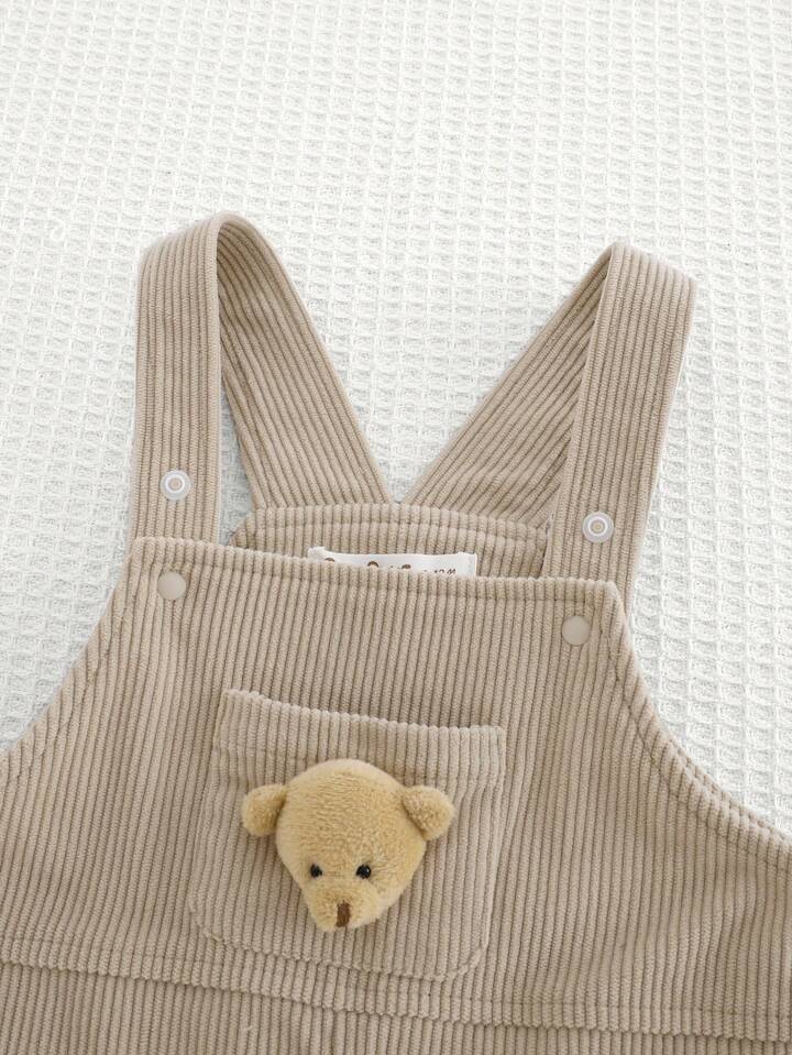 Cozy Pixies Baby Boy/Girl Plush Bear Decor Bib Overalls Casual Jumpsuit