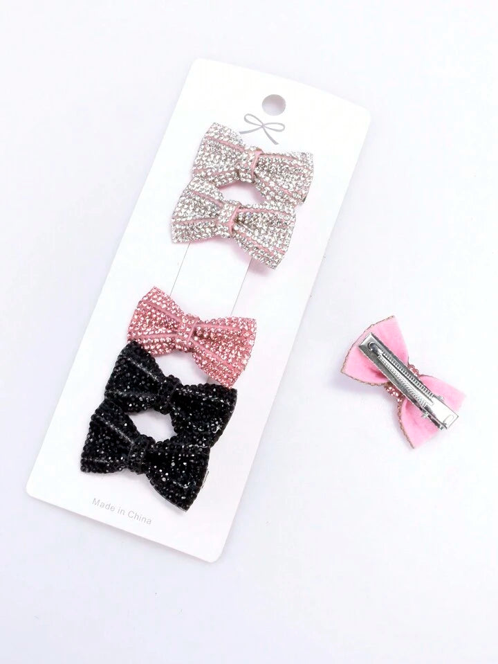 6pcs Girls Rhinestone & Bow Decor Alligator Hair Clip For Hair Decoration