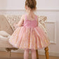 Pink Tulle 3D Floral Gold Sequin Elegant Dress.