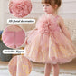 Pink Tulle 3D Floral Gold Sequin Elegant Dress.