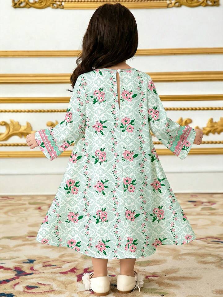 Green Floral Baby Girl Jalabiya Dress.
