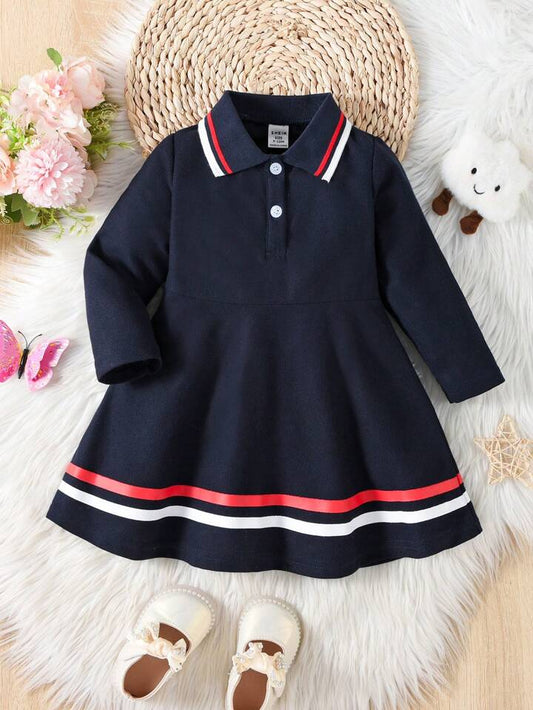 Baby Girls' Striped Print Half Button Front Romper Dress