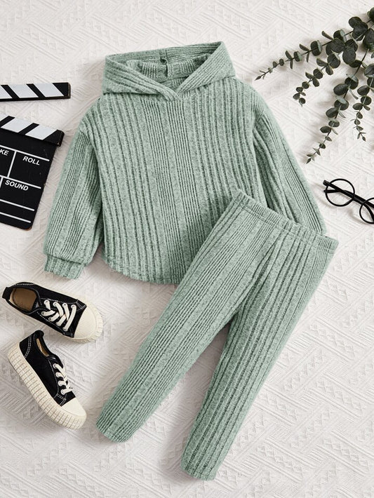 Girl Ribbed Knit Hooded Sweatshirt & Leggings