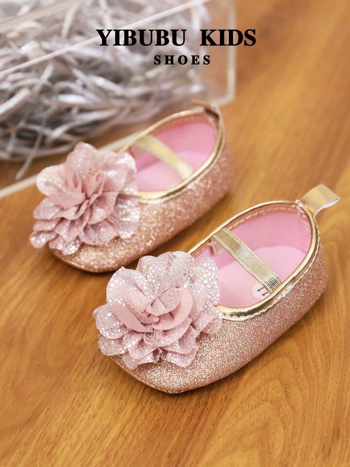 Pink Infant Princess Shoes, Soft Sole First Walking.