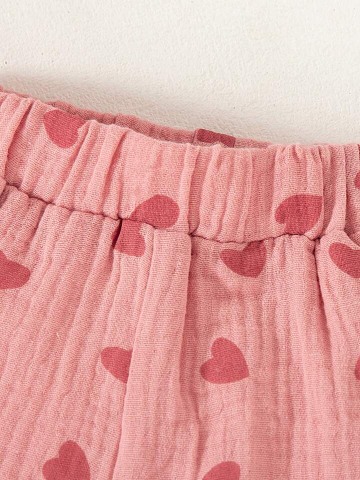 Girl Spaghetti Strap Crop Top With Bowknot And Shorts Set, Casual & Fashionable Style For Summer