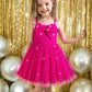 Young Girl Casual Striped Off-Shoulder Studded Bow A-Line Dress With Lining, Mesh Skirt.