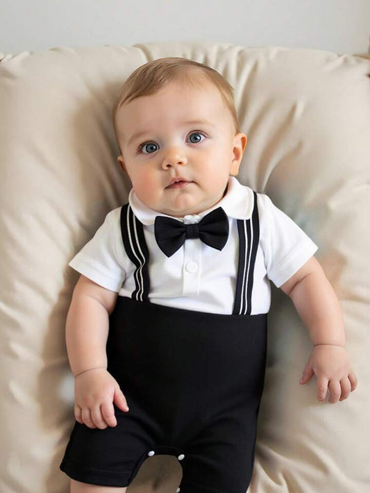 Baby Boys Romper, Collared Front-Open 2 In 1 Design.