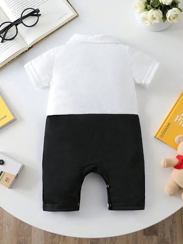 Baby Boys Romper, Collared Front-Open 2 In 1 Design.