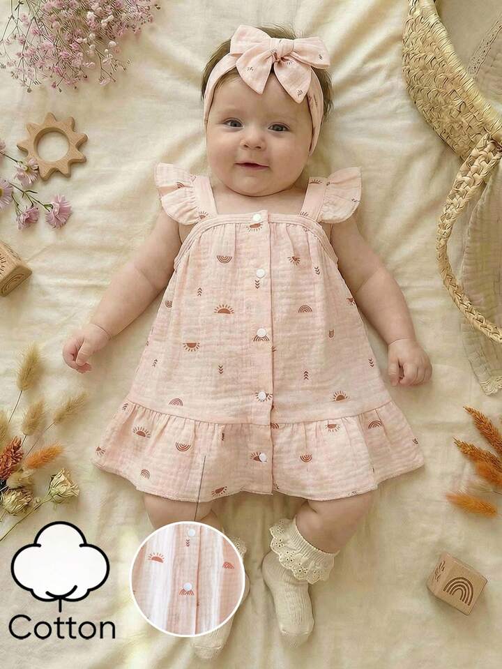 100% Cotton Vintaside Kids Newborn Infant Summer Sleeveless Casual Western-Style Dress.