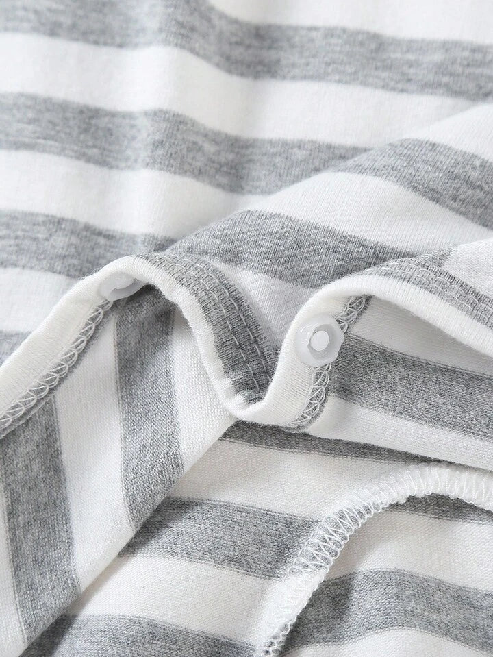 3 pc Baby Boy/Girl Gray Knitted Crew Neck Long Sleeve Footed Romper & Hat Set.