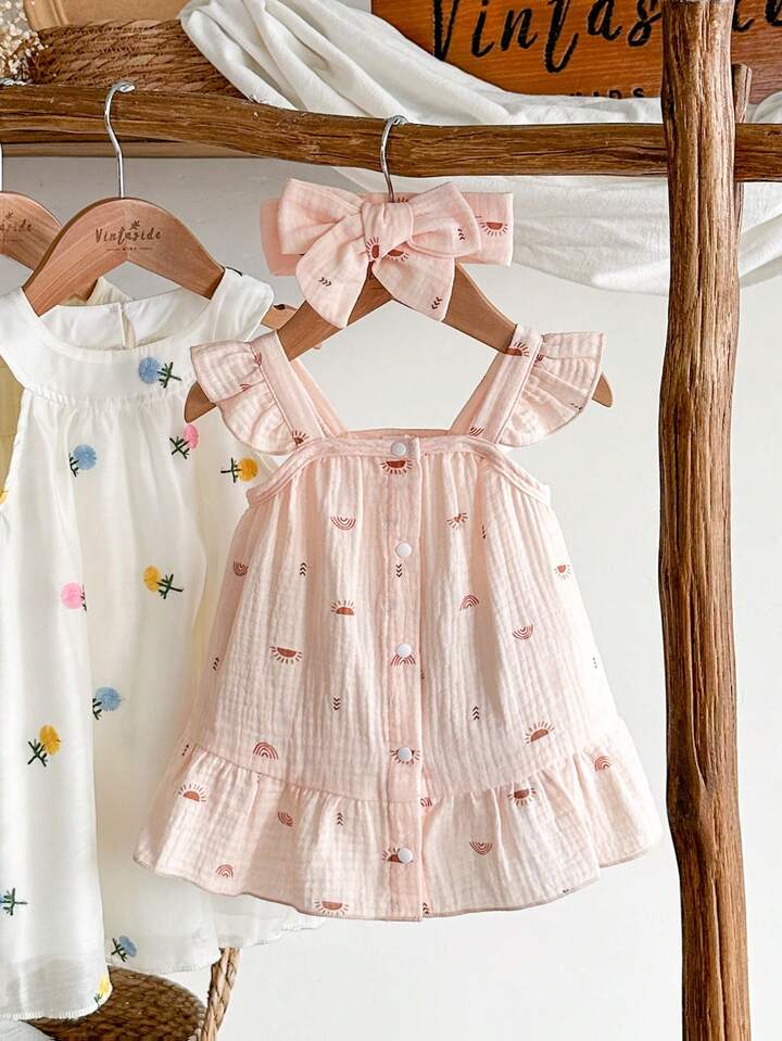 100% Cotton Vintaside Kids Newborn Infant Summer Sleeveless Casual Western-Style Dress.