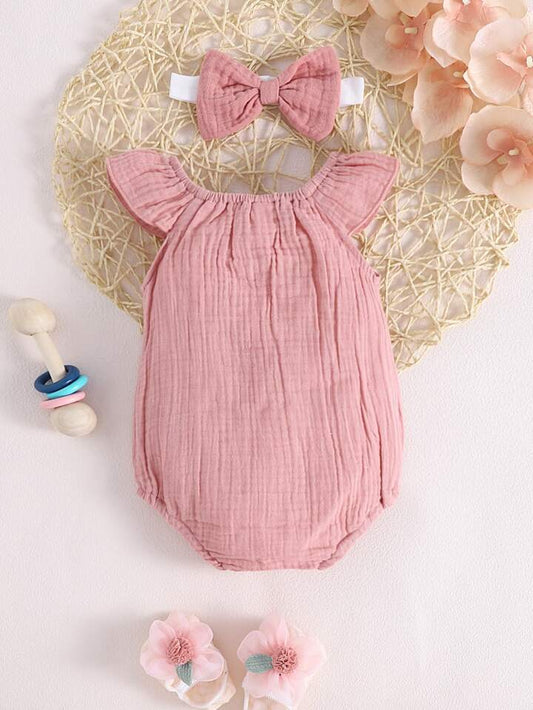 100% Cotton Baby Girl Scoop Neck Bodysuit With Accessory Headband