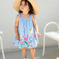 Girl Dress Full Floral Pattern Suspender Bow Summer Elegant And Fresh Dress Blue Striped Toddler Dress.