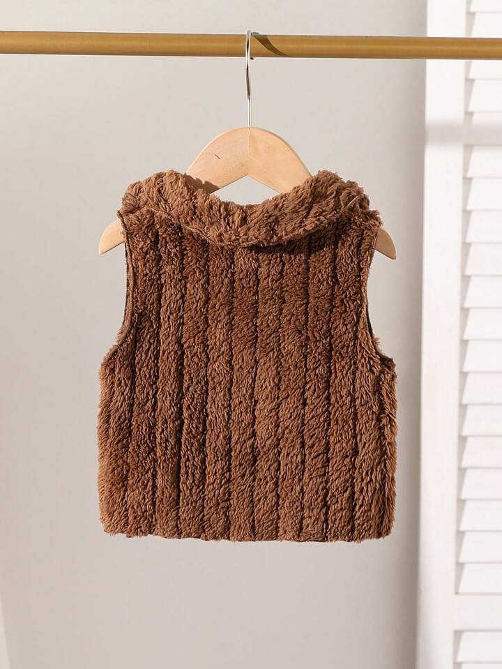 Baby Girl's Solid Color Lapel Casual Plush Vest Jacket