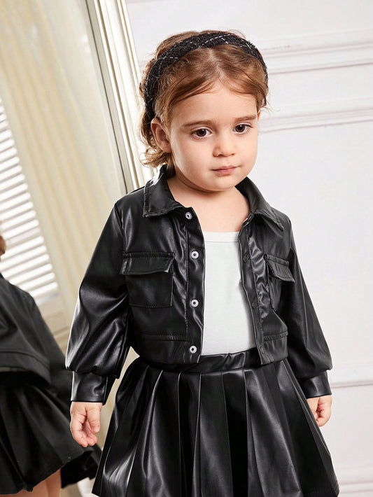 Winter Black PU Long Sleeve Jacket