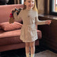 2pcs/Set Young Girl' Striped Turtleneck Top + Bow Decor Skirt Fall Winter