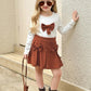 Girl Cute Bow Decor White Long Sleeve Top & Skirt Set.