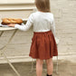 Girl Cute Bow Decor White Long Sleeve Top & Skirt Set.