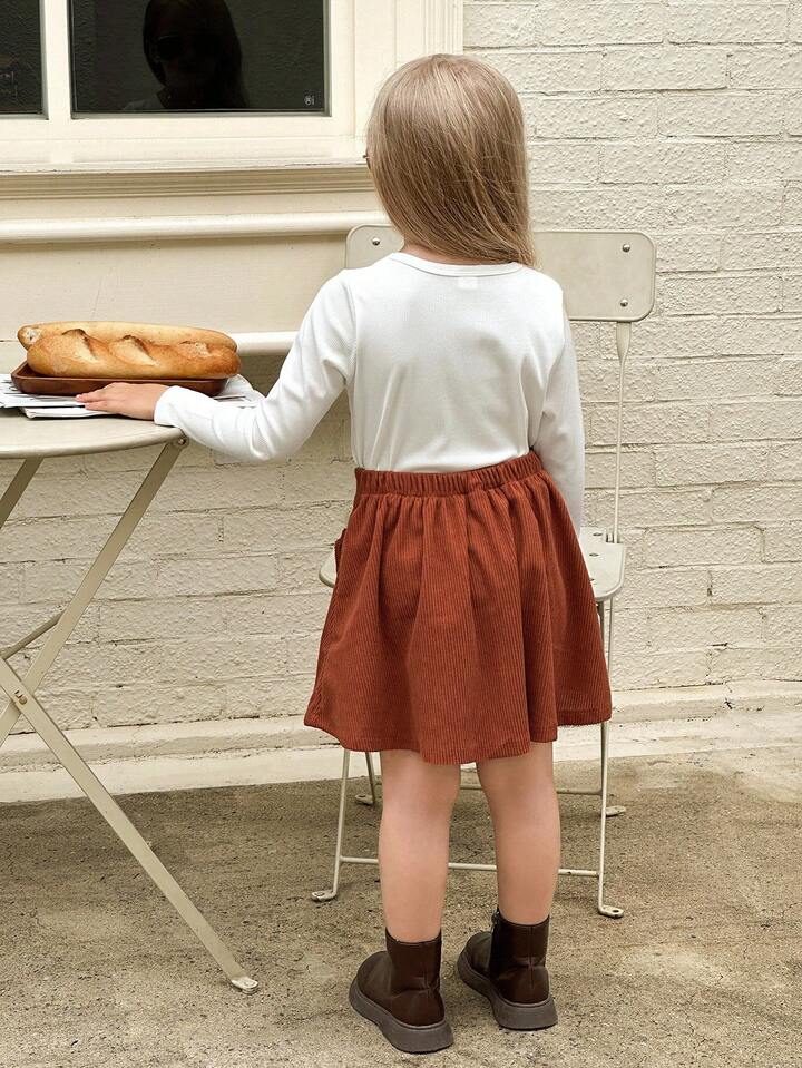 Girl Cute Bow Decor White Long Sleeve Top & Skirt Set.