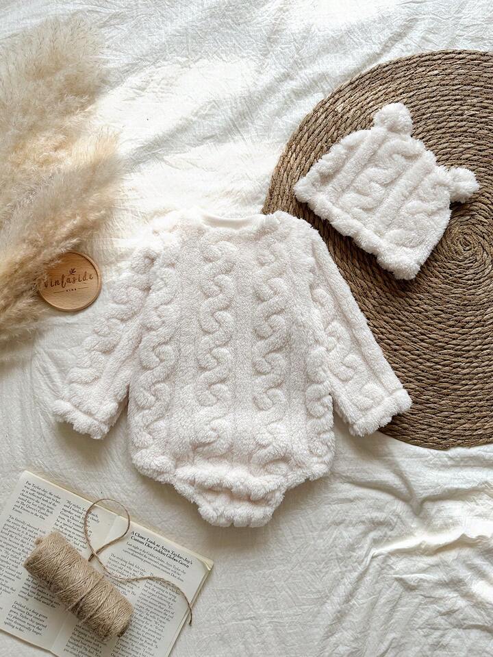 2pcs Toddler Boy/Girl  Fleece Hooded Bodysuit.