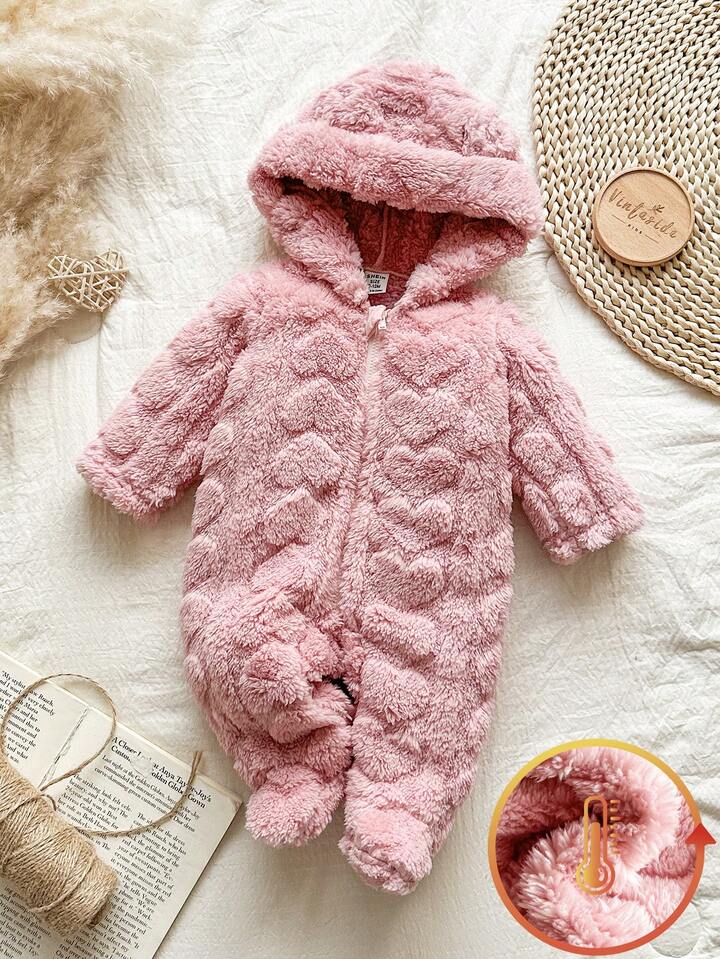 Long Sleeve Hooded Fleece Jumpsuit.