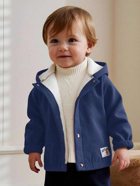 Baby Boy Solid Color Hooded Long Sleeve Jacket Only.