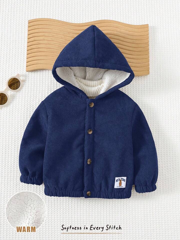 Baby Boy Solid Color Hooded Long Sleeve Jacket Only.