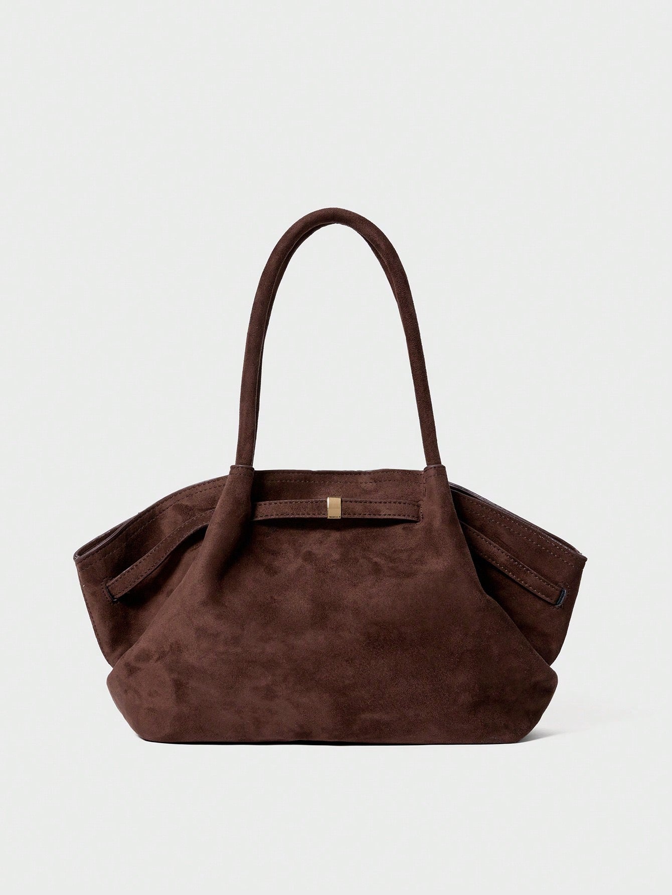 Faux Suede Tote Bag, Large Capacity Solid Handbag.