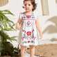 Girl Cute Casual Loose Sleeveless Dress With Floral Pattern Patchwork And Lace Decoration For Summer