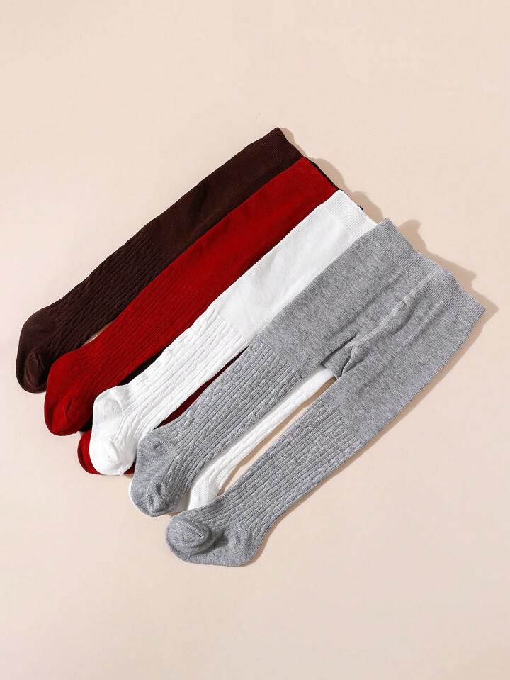 4pcs Baby Girls' Solid Color Leggings, Minimalist Crotch Tights
