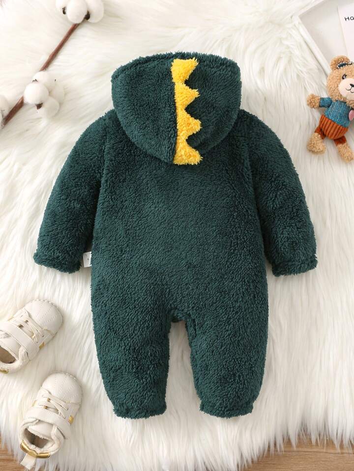 Winter Hooded Horn Shaped Zipper Front Long Sleeve Fleece Romper