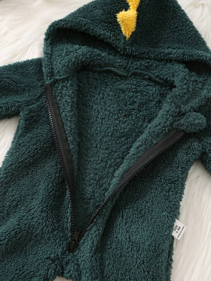 Winter Hooded Horn Shaped Zipper Front Long Sleeve Fleece Romper