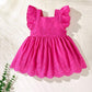 Baby Girl Summer Square Collar Short Flutter Sleeve Burn-Out Floral Embroidery Cute Dress