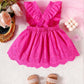 Baby Girl Summer Square Collar Short Flutter Sleeve Burn-Out Floral Embroidery Cute Dress