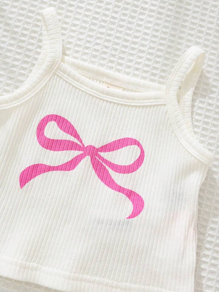 Cozy Pixies 2pcs Baby Girl Bow Print Camisole Top And Elastic Waist Shorts Set