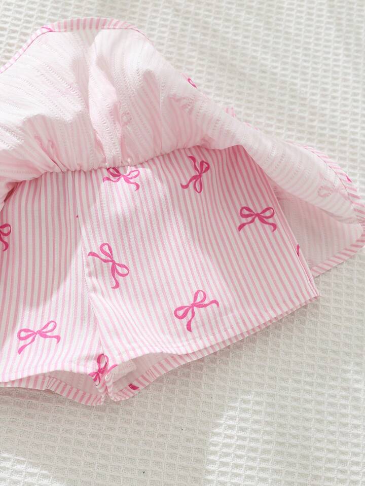 Cozy Pixies 2pcs Baby Girl Bow Print Camisole Top And Elastic Waist Shorts Set