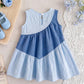 3-Layer Patchwork Pink Dress For Baby Girls, Contrast Color Ruffle Hem Cake Dress.
