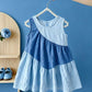 3-Layer Patchwork Pink Dress For Baby Girls, Contrast Color Ruffle Hem Cake Dress.