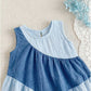 3-Layer Patchwork Pink Dress For Baby Girls, Contrast Color Ruffle Hem Cake Dress.