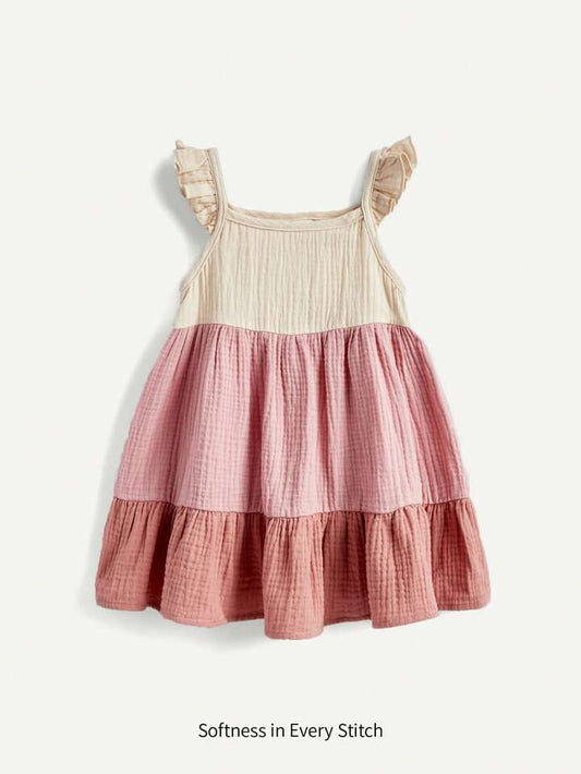 Baby Girl Color-Block Ruffle-Trimmed Sundress With Shoulder Straps.